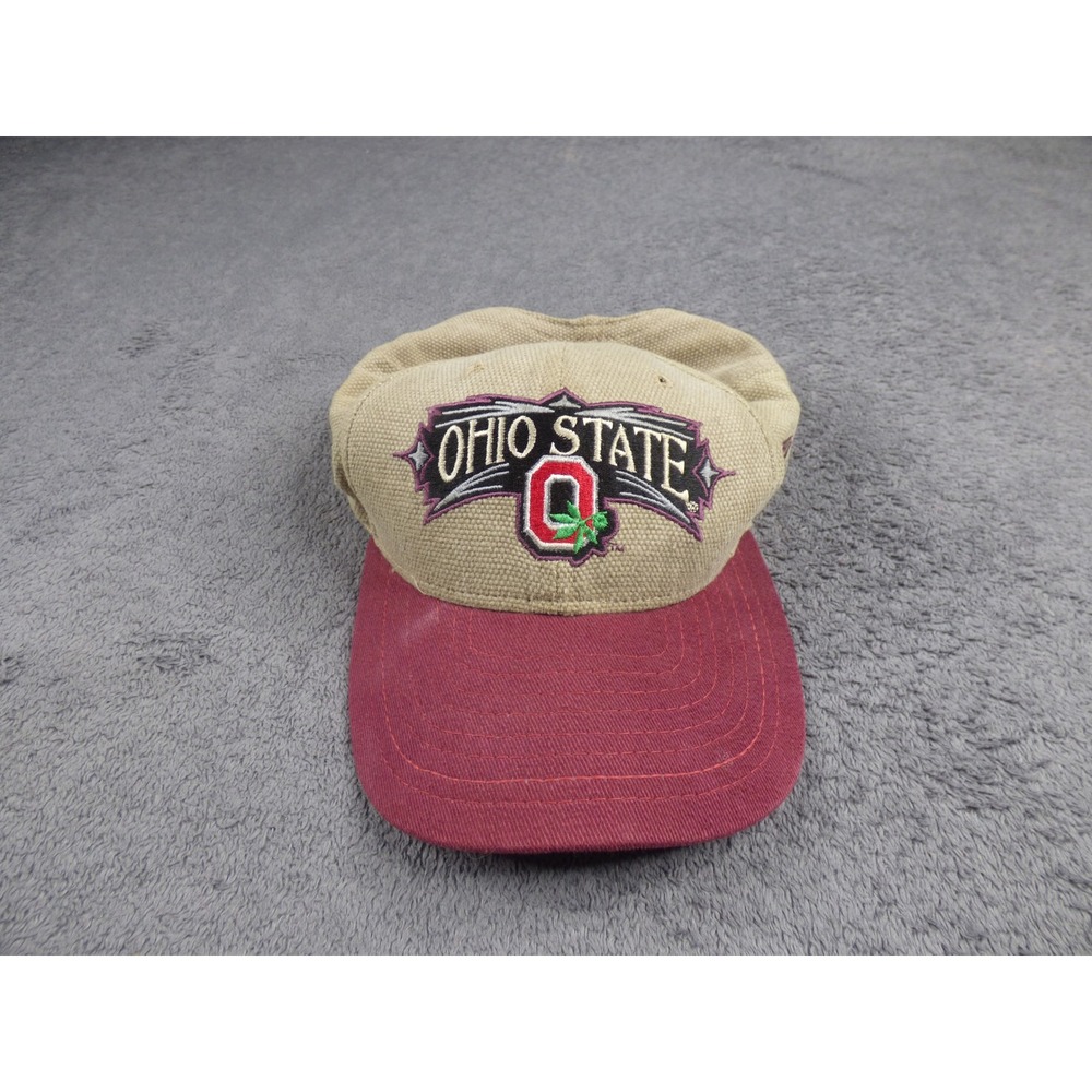 Vintage Ohio State Buckeyes New Era Snapback Hat Tan Maroon Canvas Made in USA